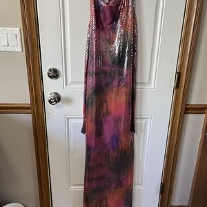 Backless Sequin Ombre Maxi Dress in Pink and Orange